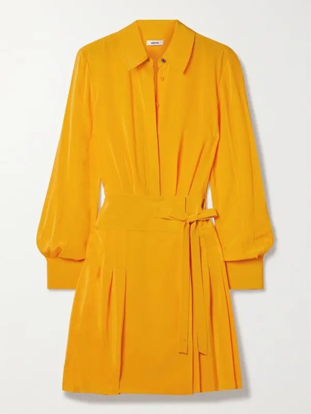 JASON WU Yellow Wrap-Effect Pleated Silk-Crepe Mini Shirt Dress
